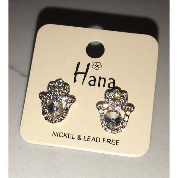 3/$15 🛍 Rhinestone Hamsa Hand Earrings Gold Tone - Picture 2 of 4